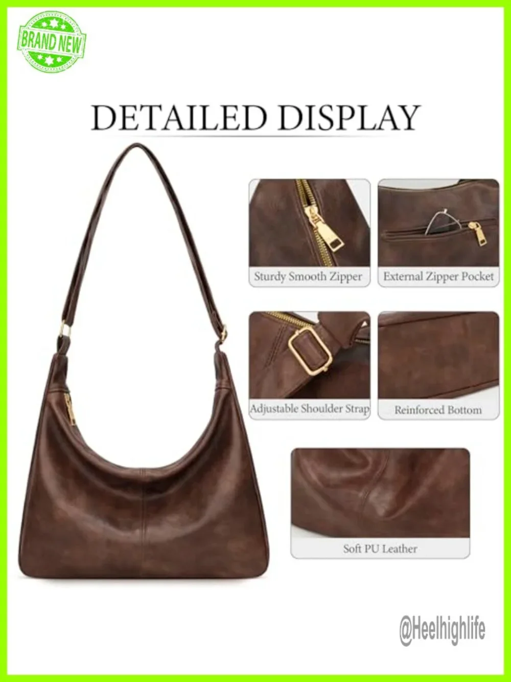 Ultra Soft Slouchy Hobo Bag Vegan Leather Shoulder Handbag Tote